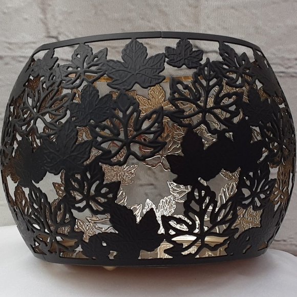 BATH & BODY WORKS FLANKED~LEAF MATTE BLACK GOLD INLAY 3~WICK CANDLE CHANDLER - Picture 5 of 16